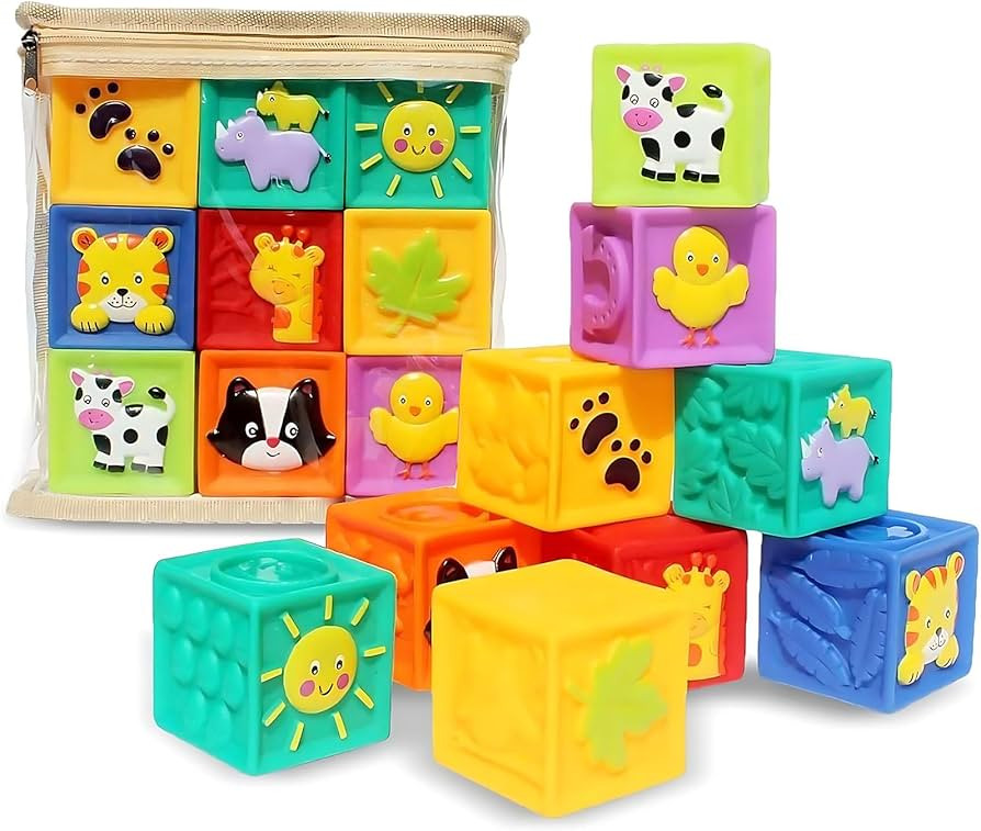 Kingtree Baby Blocks, 9PCS Soft Squeeze Building Blocks Stacking Toys for 6+ Months Babies, Baby ... | Amazon (US)