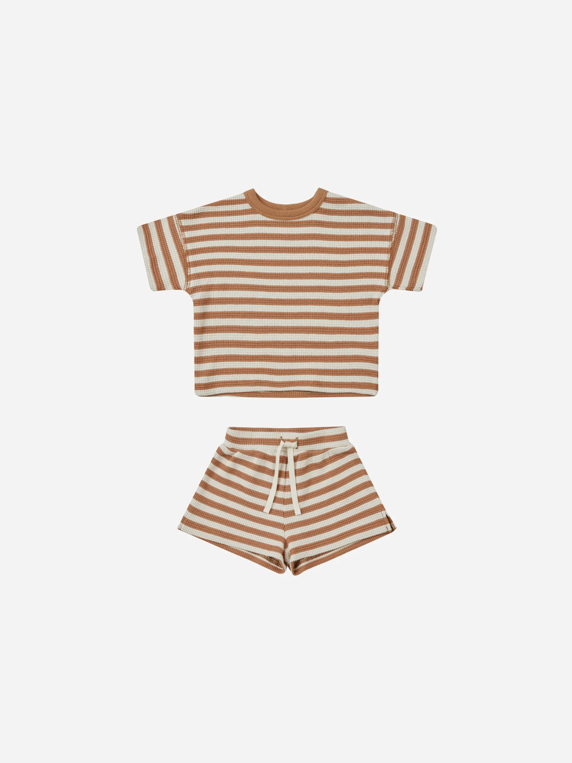 Waffle Tee + Short Set || Clay Stripe | Rylee + Cru