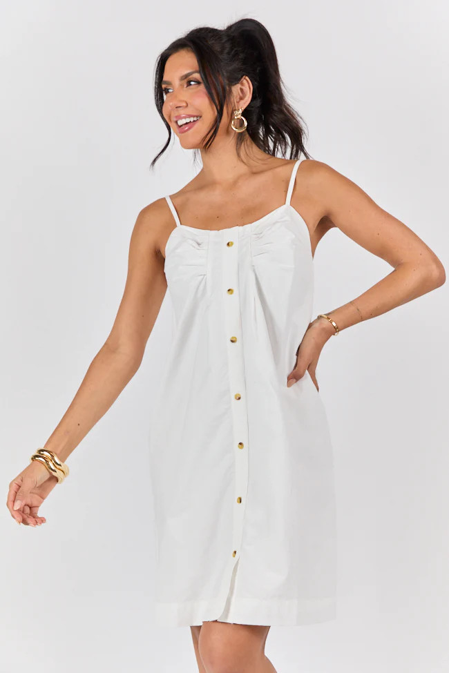 No Looking Back White Button Front Mini Dress | Pink Lily