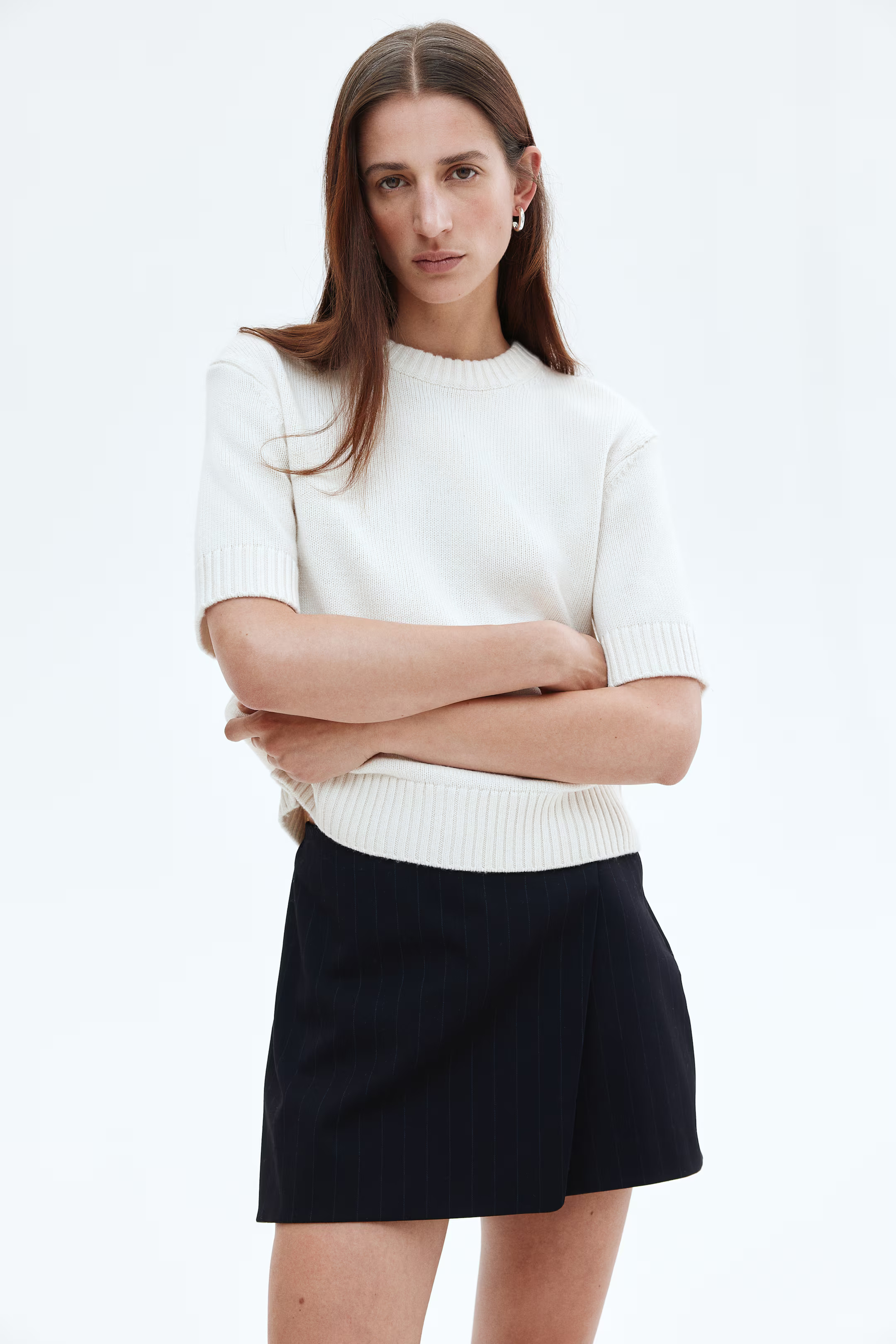 Knitted wool T-shirt - Cream - Ladies | H&M GB | H&M (UK, MY, IN, SG, PH, TW, HK)