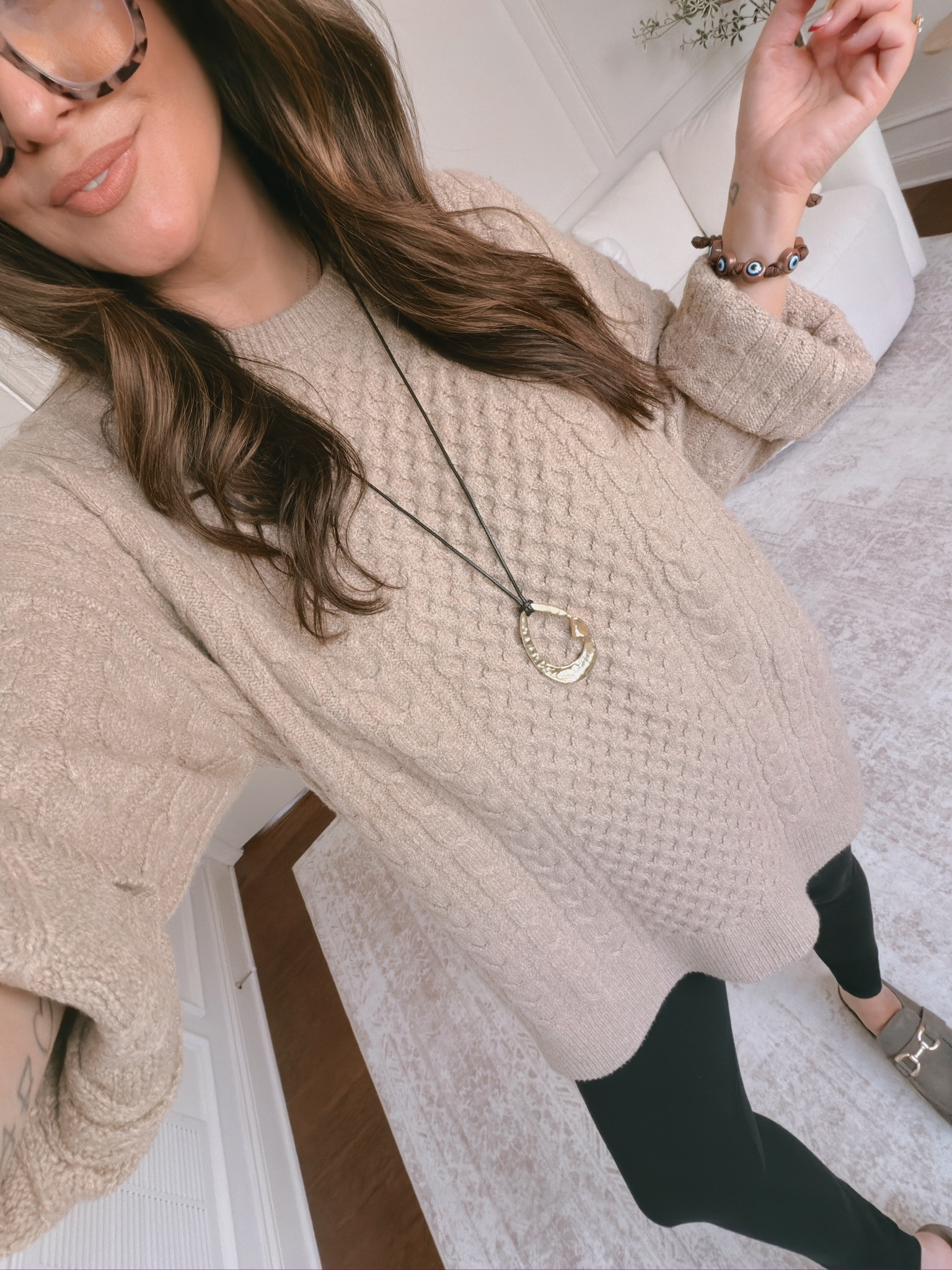 Wearing an XL in the sweater and a L in the leggings 

 #LTKSeasonal #LTKMidsize
