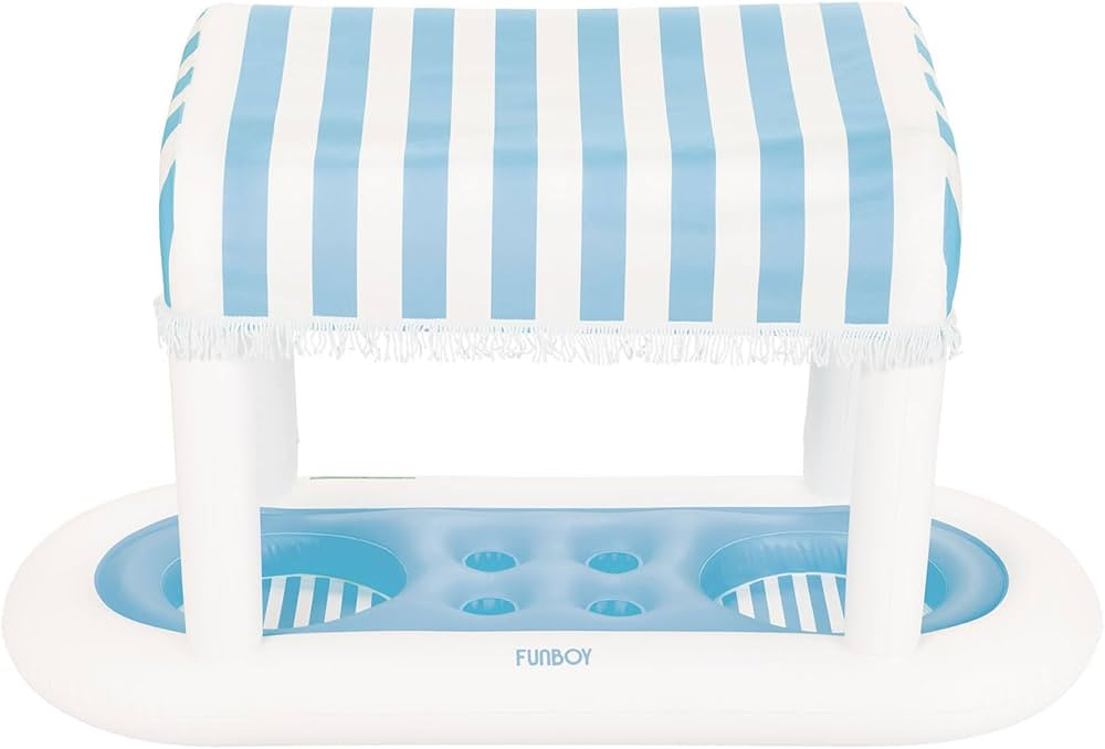 FUNBOY Giant Floating Light Blue Cabana Stripe Drink Station, Removable Fabric Shade with Fringe,... | Amazon (US)