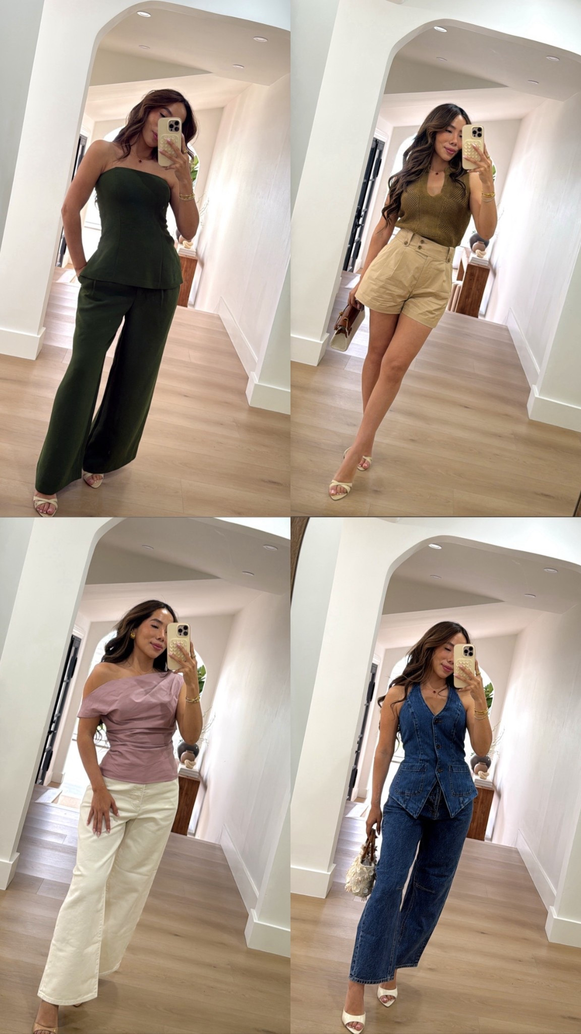 New from express 
Top left: XS top | 0 Short pants 
Top right: XS top | 0 shorts 
Bottom left: XS top | 0 short jeans 
Bottom right: XS top | 0  jeans 

#LTKgrwm #LTKPetite #LTKootd