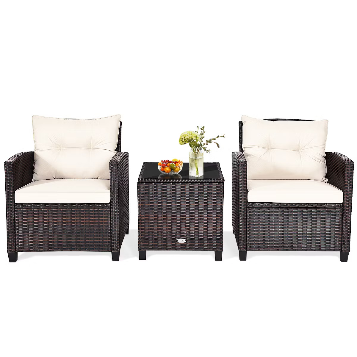 Tangkula 3PCS Wicker Cushioned Conversation Set Outdoor Rattan Furniture w/Beige/Red/Black/Navy/O... | Target