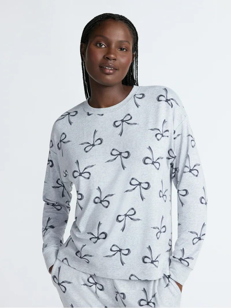 Joyspun Women's Cozy Lounge Collection Hacci Knit Sleep Top with Long Sleeves, Sizes XS-3X | Walmart (US)