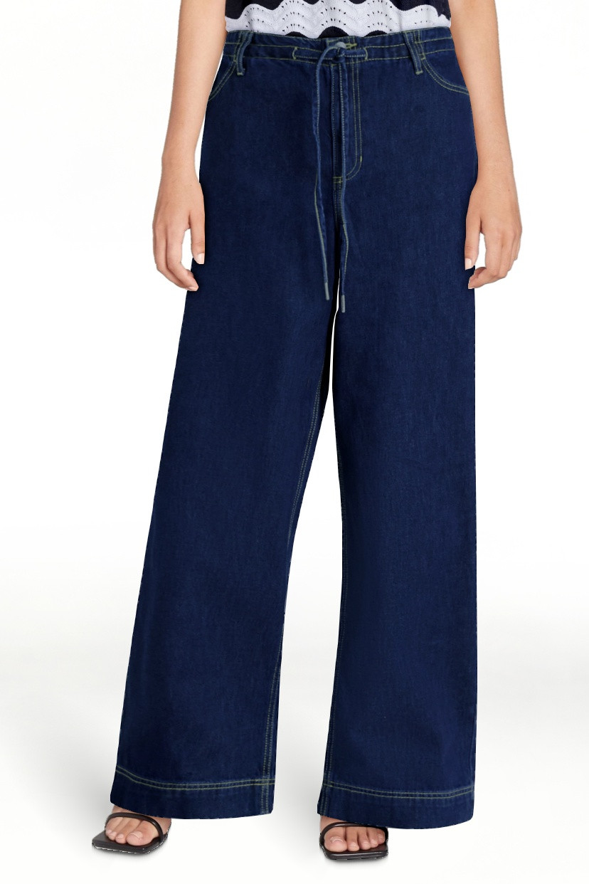 Free Assembly Jeans de Pierna Ancha y Ajuste Holgado para Mujer con Cintura Ajustable y Lazo, Ent... | Walmart (US)