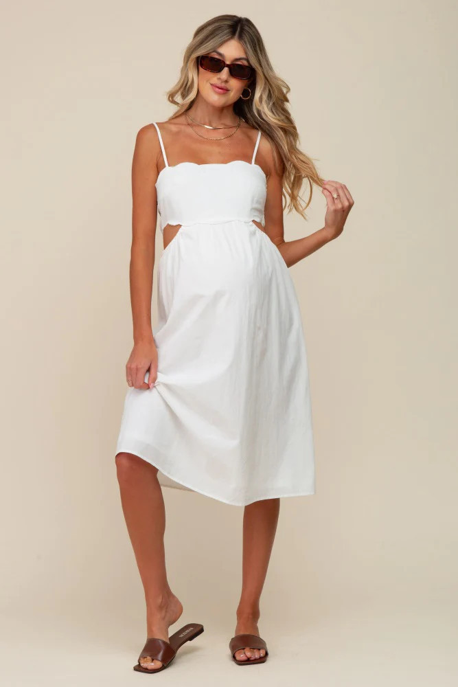 Ivory Scalloped Side Cutout Maternity Dress | PinkBlush Maternity
