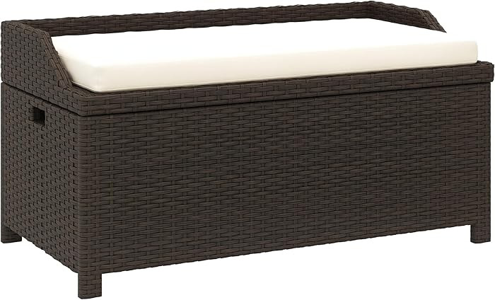 Outsunny 38 Gallon Outdoor Wicker Storage Bench Deck Box, PE Rattan Patio Furniture Pool Storage ... | Amazon (US)
