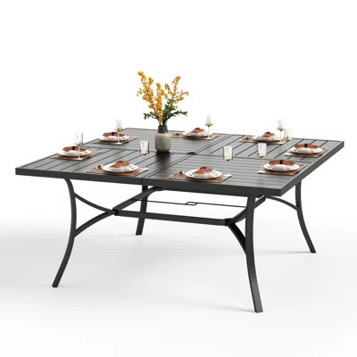 Large Outdoor Patio Dining Table for 8 People, 60" Square Metal Sheet Steel Table with 1.57" - 1.9" Adjustable Umbrella Hole | Wayfair North America