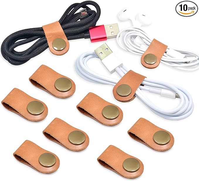 Stocking Stuffers for men 10 Pack Cord Organizer,Cord Holder,Cable Clips Leather,Cable Organizer ... | Amazon (US)