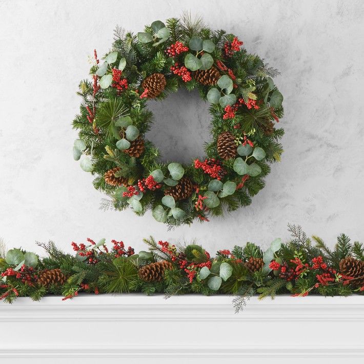 Tis the Season Faux Pre-Lit Wreath & Garland | Williams-Sonoma