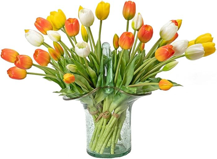 40pcs Artificial Tulips Flowers,Latex Bouquet, Fake Tulips for Office Wedding Party Home Kitchen ... | Amazon (US)