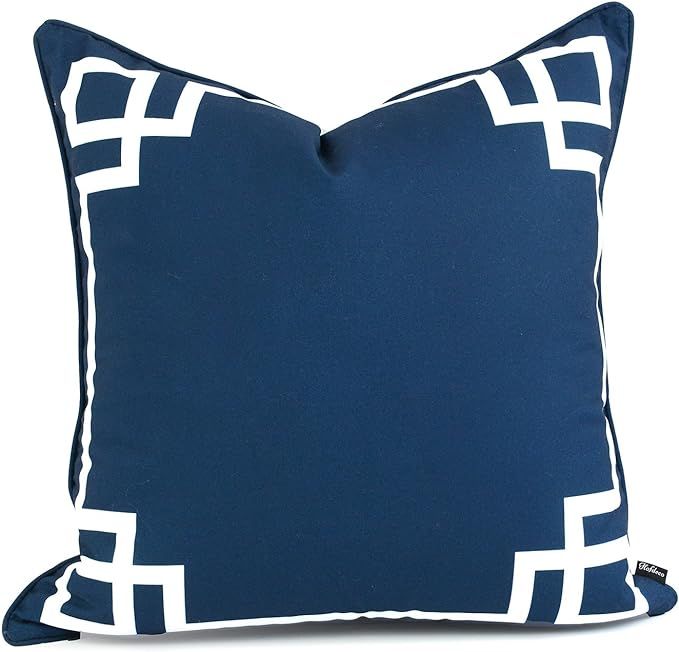 Navy Blue Outdoor Pillow Cover, Greek Key, 20"x20" | Amazon (US)