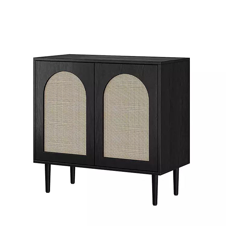 New! Black Wood and Arched Rattan 2-Door Cabinet | Kirkland's Home