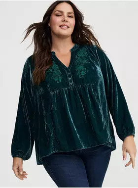 Embroidered Velvet Blouse | Torrid (US & Canada)