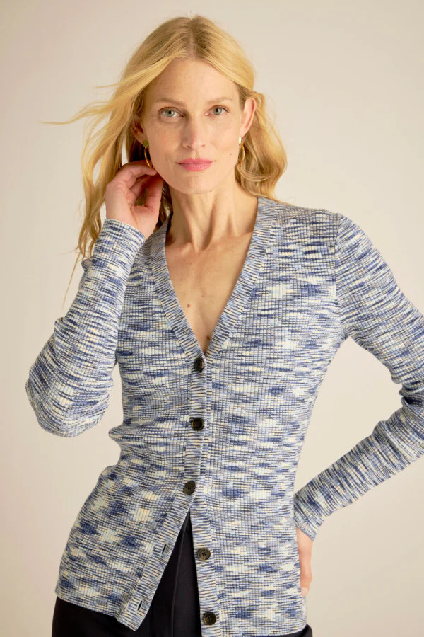 Kiko Fitted Cardigan - Space Dye Rib Knit :: Blue Multi | MM LaFleur
