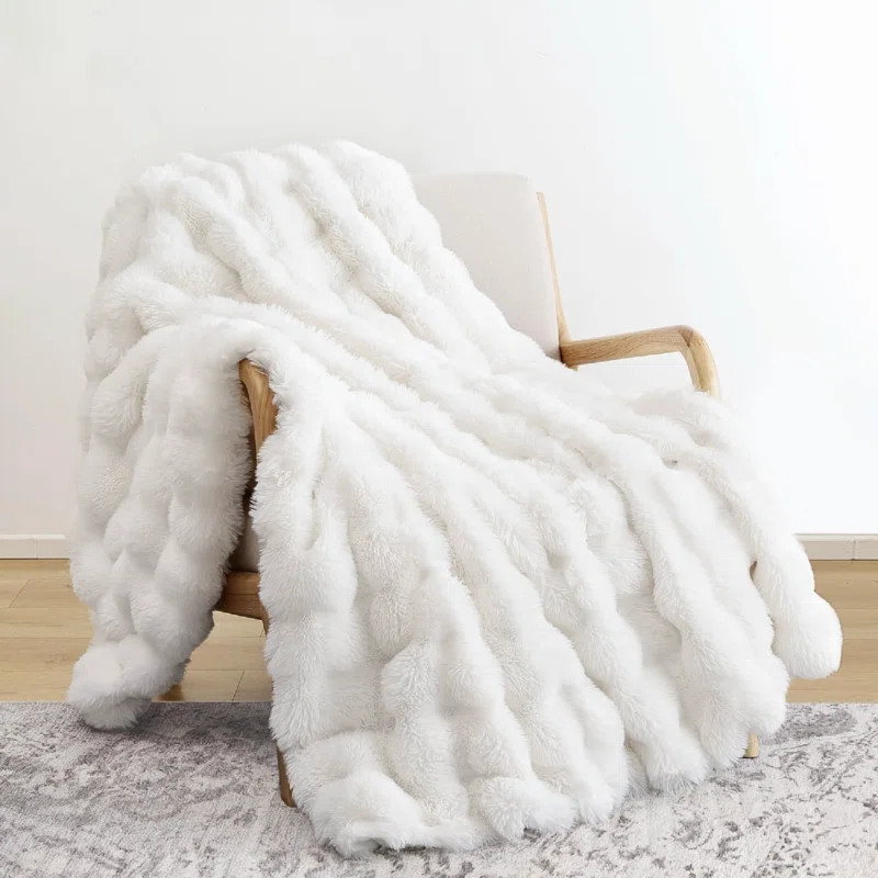 Haalan Cozy Faux Rabbit Fur Soft Reversible Throw Blanket | Wayfair North America
