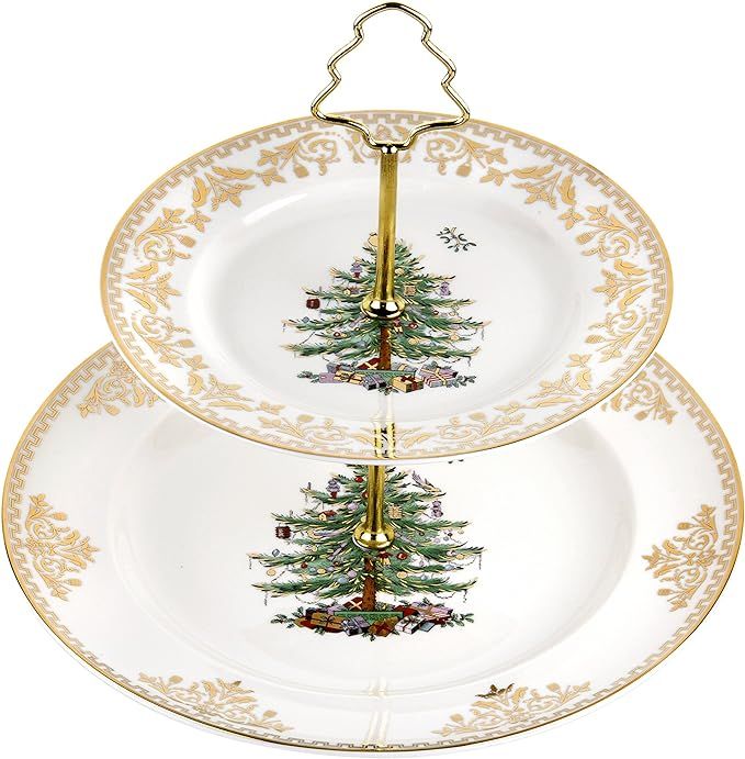 Spode Christmas Tree Gold 2-Tiered Server | Tiered Cupcake Stand | Dessert Table Display Set | Cu... | Amazon (US)
