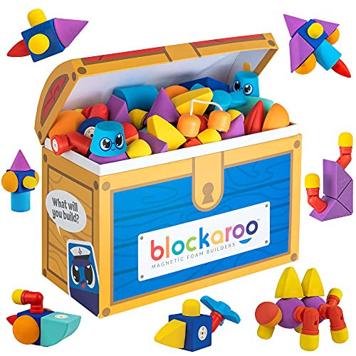 Blockaroo Magnetic Foam Building Blocks - 100-Piece Set with Storage Chest, Bath Toys for Toddlers, Preschool Toys, Sensory Toys, Blocks for Toddlers 3-5, Engineering Toys for Kids 3-5 | Amazon (US)
