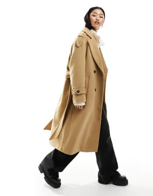 Bershka wool trench coat in camel | ASOS (Global)