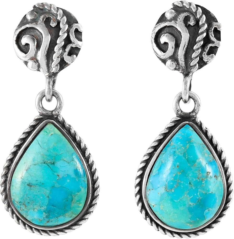 Turquoise Earrings 925 Sterling Silver & Genuine Gemstones (Choose Color) | Amazon (US)