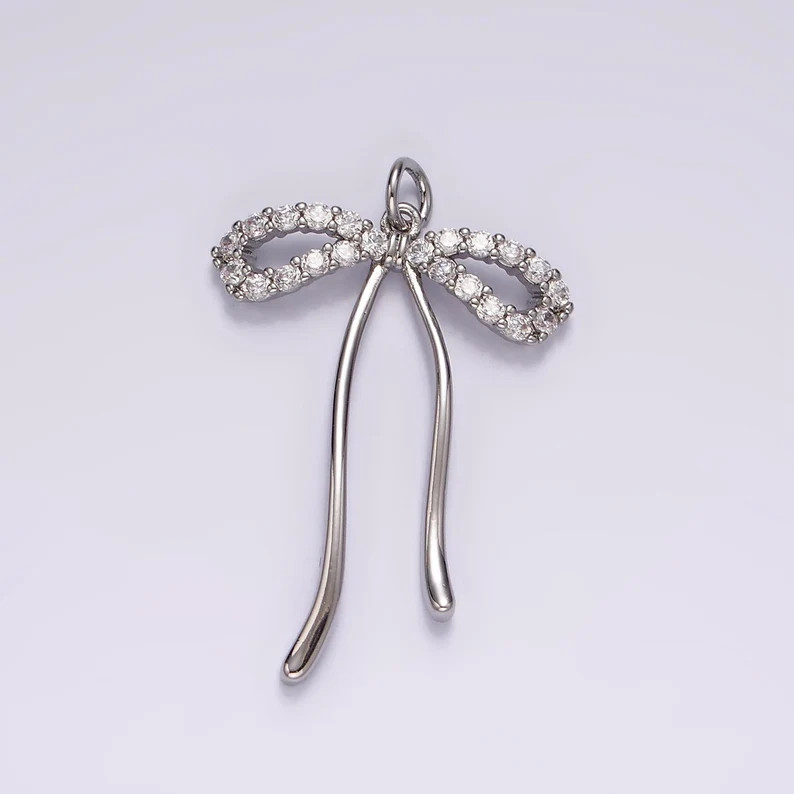 14K Gold Filled 30mm Ribbon Bow Micro Paved CZ Charm AG495 - Etsy | Etsy (US)