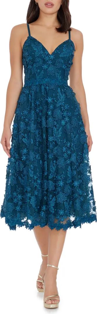 Tahani Floral Embroidered Fit & Flare Midi Dress | Nordstrom