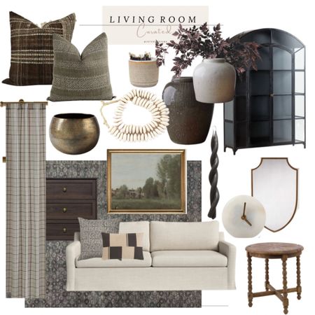 Living room design ideas, sofa, mirror, side table, vase, throw pillows from Etsy, area rug, plaid curtains, living room decor, Arhaus, mcgee and co 

#LTKstyletip #LTKhome #LTKsalealert