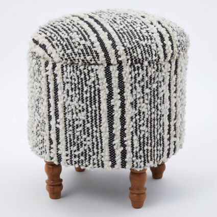 White & Black Striped Storage Ottoman 48x45cm | TK Maxx