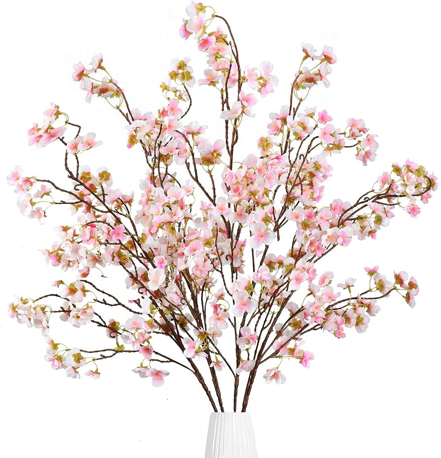 Sggvecsy Artificial Cherry Blossom Flowers 4 Pcs Faux Cherry Blossom Stems Faux Silk Cherry Bloss... | Amazon (US)