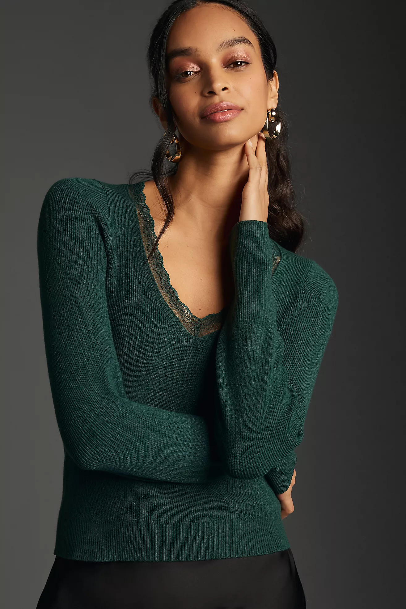 By Anthropologie Scallop Lace-Trim Sweater | Anthropologie (US)