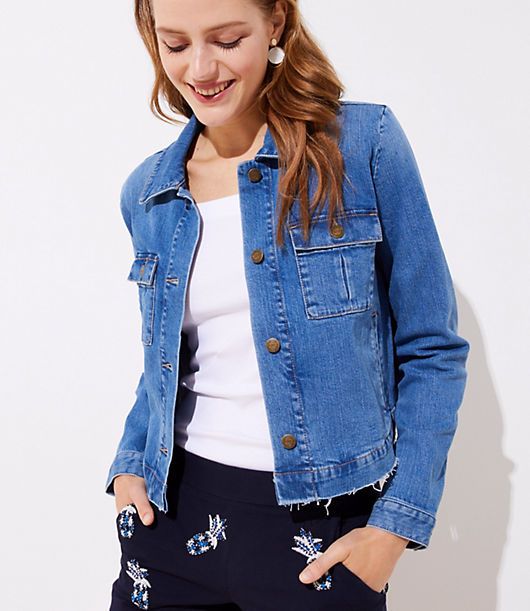 LOFT Frayed Denim Swing Jacket | LOFT