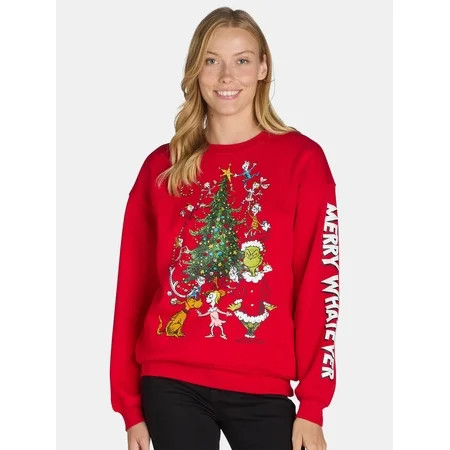 Dr Seuss Women’s Grinch Light-Up Christmas Tree Graphic Sweatshirt Sizes XS-XXL | Walmart (US)