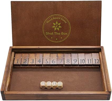 Juegoal Shut The Box Wooden Board Dice Game with 12 Numbers and Lid for Kids Adults Families, 2 P... | Amazon (US)