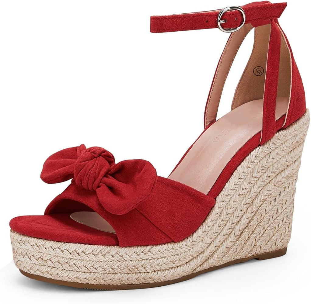 Rilista Womens Wedge Platform Sandals Cute Bowknot Open Toe Espadrille High Heels Buckle Ankle St... | Amazon (US)