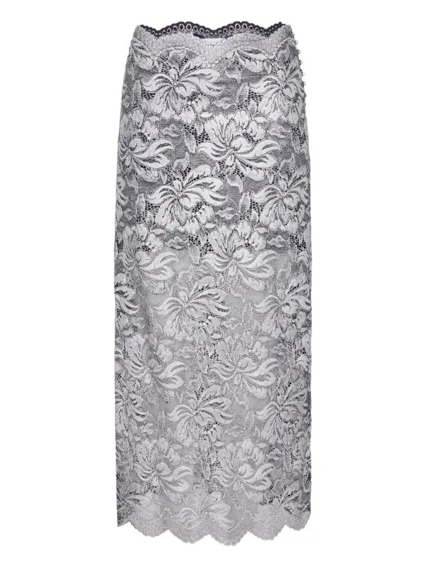 Rabanne floral-lace Midi Skirt | Grey | FARFETCH | Farfetch Global
