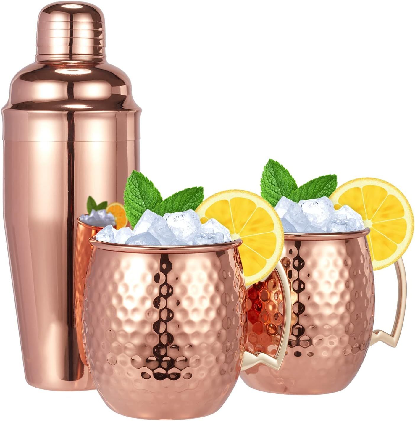 Moscow Mule Mugs Set of 3-Hammered Moscow Mule Mugs Drinking cup with 24oz Cocktail Shaker-Great ... | Amazon (US)