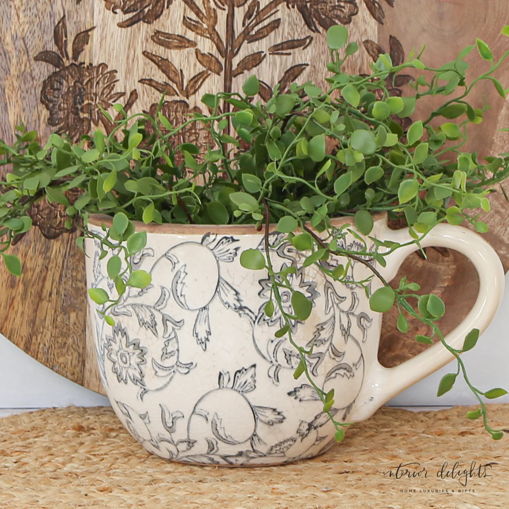 Beige Heirloom Tea Cup Planter- Choice of 2 Colors | Interior Delights