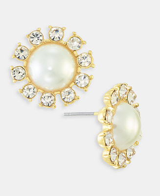 Pavé & Imitation Pearl Button Earrings, Macy's Exclusive | Macy's