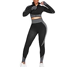 JOYMODE Workout Sets for Women 2 Piece - Seamless Textured High Waist Leggings and Crop Top Gym S... | Amazon (US)