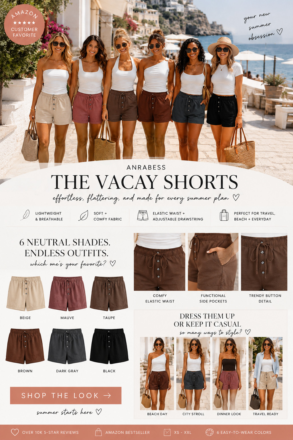 ANRABESS Summer Chic | Casual Lightweight, Elastic Drawstring Wide Leg, Summer Shorts

The easy summer shorts that make every warm-weather outfit feel effortless, flattering, and actually wearable! ☀️ 

These ANRABESS drawstring shorts are exactly the kind of Amazon find worth checking first if you want something comfy enough for lounging, cute enough to wear out, and versatile enough to style a ton of different ways. 

The lightweight fabric, elastic waistband, adjustable drawstring, functional pockets, button detail, and relaxed wide-leg fit make them feel easy without looking sloppy.

This is the pair that solves the “I need cute summer shorts that don’t feel tight, stiff, or hard to style” problem. 

Wear them for beach days, vacation mornings, city strolls, errands, travel days, casual brunch, pool cover-up looks, resort outfits, or dressed up with a bodysuit and button-down for dinner.

I love that the neutral shades make them so easy to rewear — beige, mauve, taupe, brown, dark gray, and black all mix with tanks, tees, swimsuits, sandals, sneakers, raffia bags, and lightweight layers.

I pulled together the styles worth checking first so you can skip the scroll and find the summer shorts that actually earn a spot in your closet.

📌 SAVE this for vacation outfits, comfy summer shorts, and easy neutral basics you’ll wear on repeat.

↓ Everything is linked!

#LTKActive #LTKSaleAlert #LTKTravel