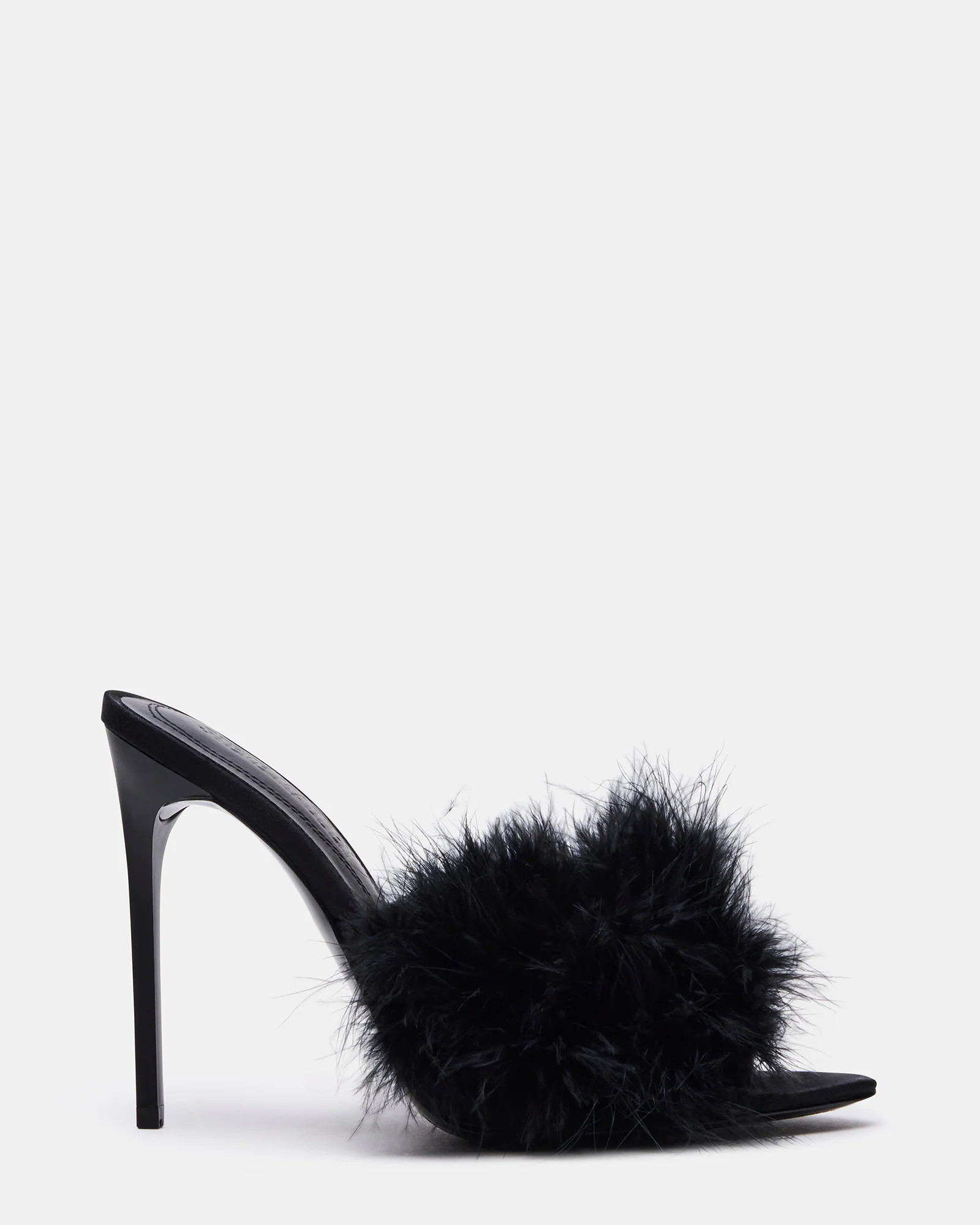 ASHBEY Black Pointed-Toe Feather Mule Stiletto Women's Heel | Steve Madden (US)