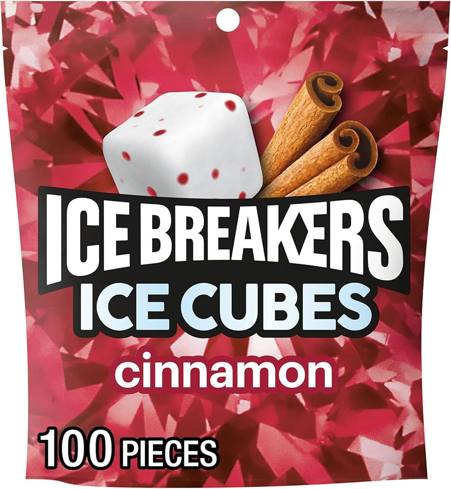 Ice Breakers Ice Cubes Cinnamon Sugar Free Chewing Gum Pouch, 8.11 oz (100 Pieces) | Amazon (US)