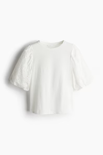 H & M - Balloon-Sleeved Top - White | H&M (US + CA)