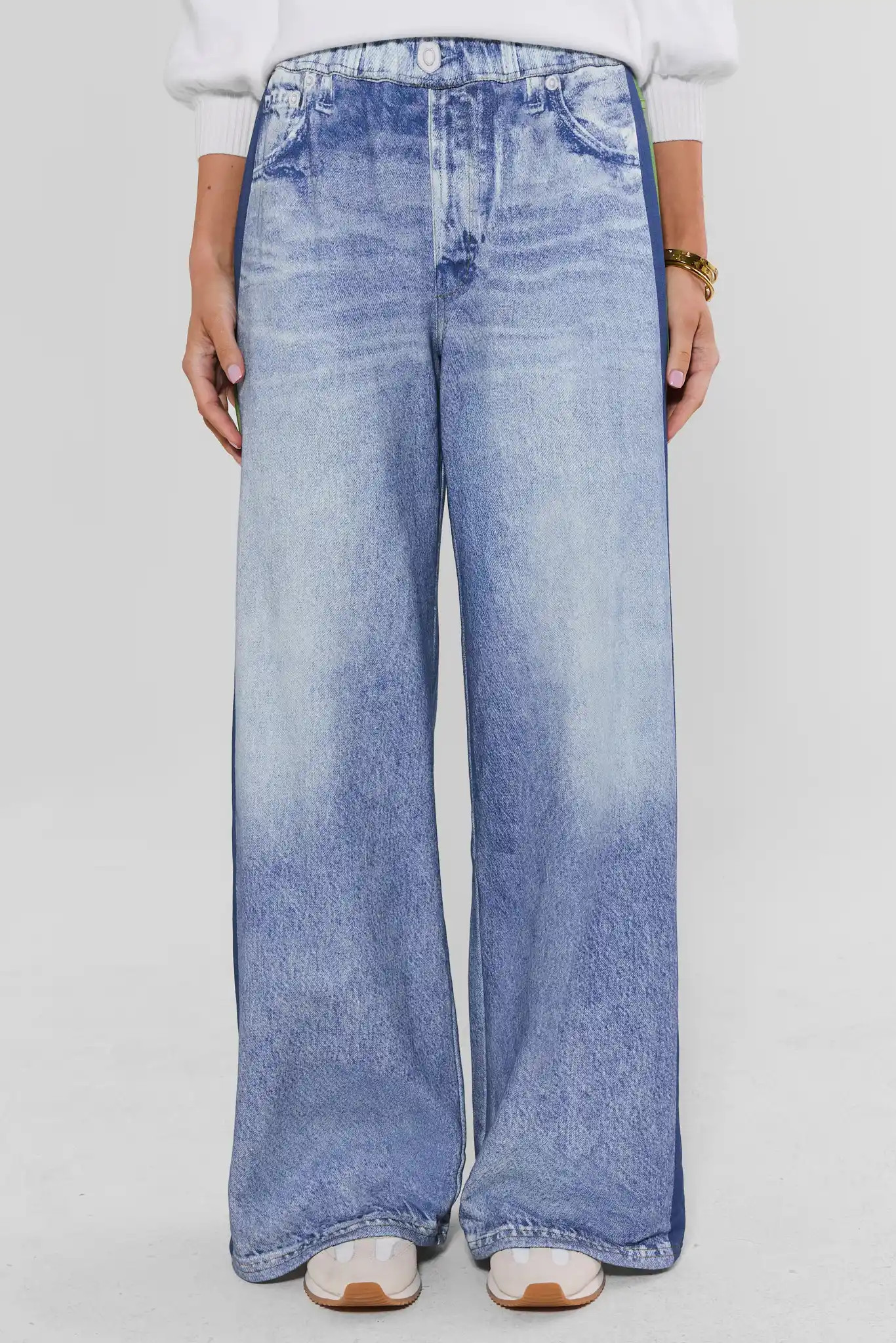 Maeve Green Stripe Wide Leg Track Pants | Avara
