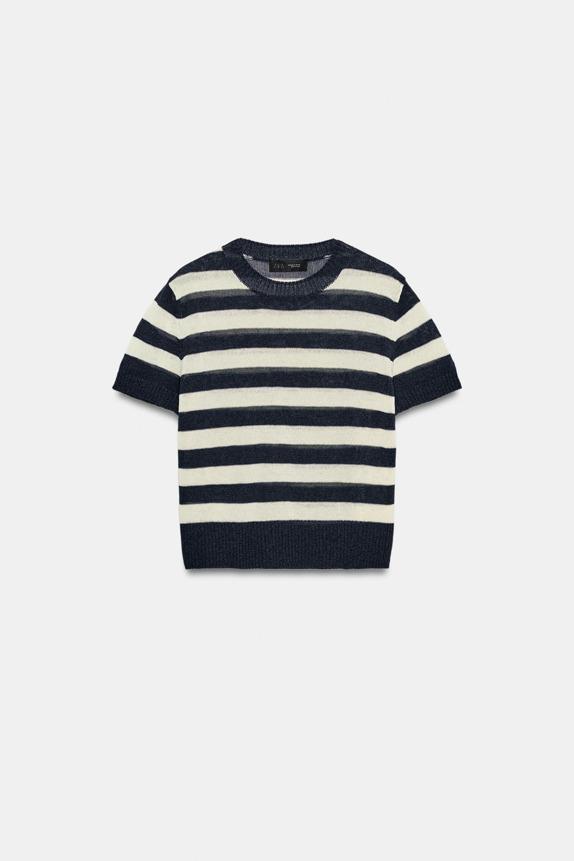Zara - Short Sleeve Knit Top - Striped - L - Woman | Zara Canada