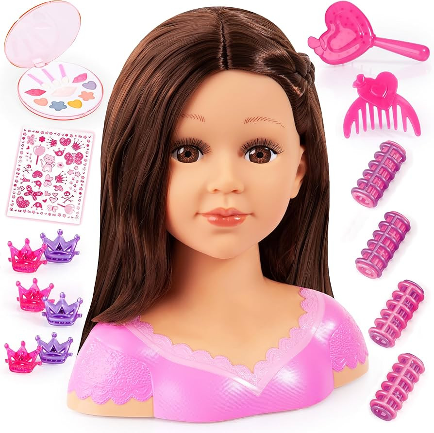 Bayer Design: Charlene Super Model Make Up Head, Brown Hairs, Brunette, Comes with Make-Up and Stickers, Styling Ideas Shown on Showbox, For Ages 3 and up | Amazon (US)