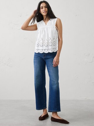 Poplin Cinched-Ties Eyelet Top | Banana Republic Factory