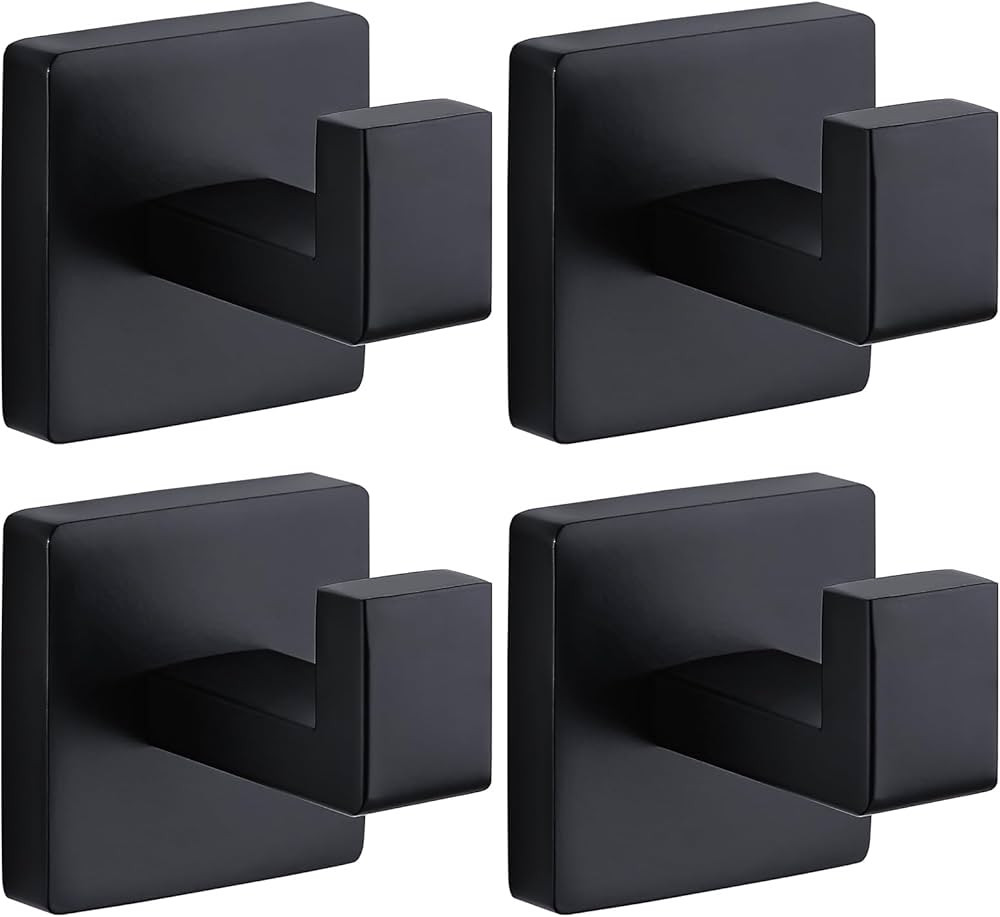 Towel Hooks for Bathrooms Robe Hook Coat Hook 4 Pack Matte Black Stainless Steel Heavy Duty Wall ... | Amazon (US)