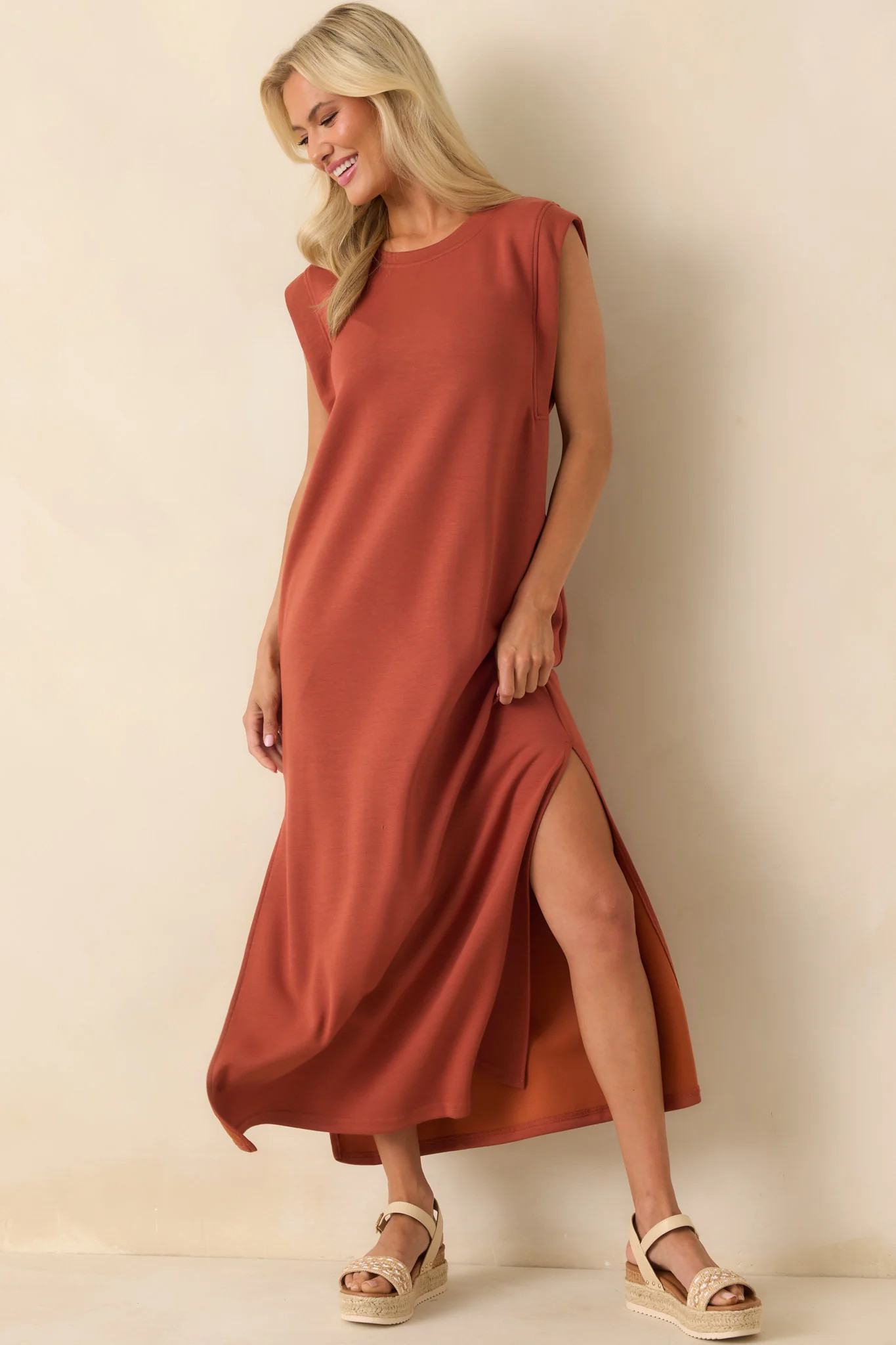 Between Now And Then Terracotta Cotton Sleeveless Maxi Dress | Red Dress